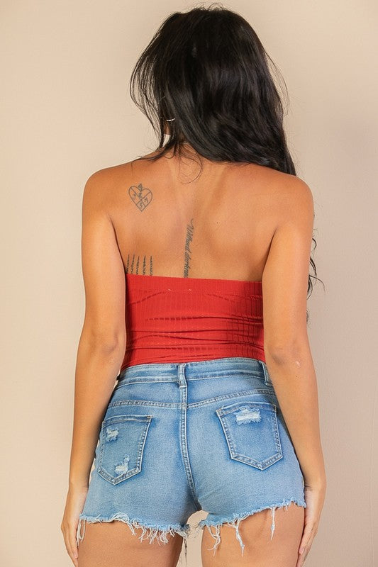 Women's Tube Top Ribbed Bodysuit