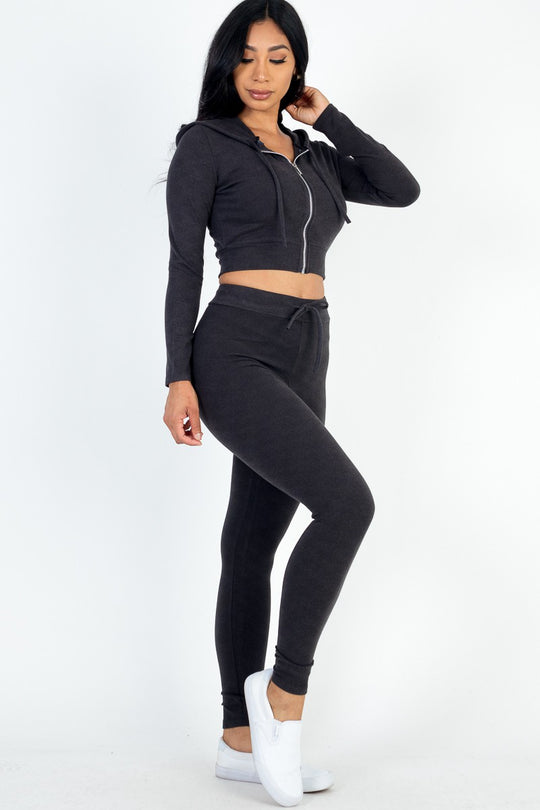 Ribbed Zip Crop Jacket & Leggings Set