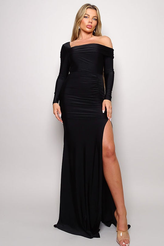 BAELA ASYMMETRIC OFF SHOULDER MAXI DRESS
