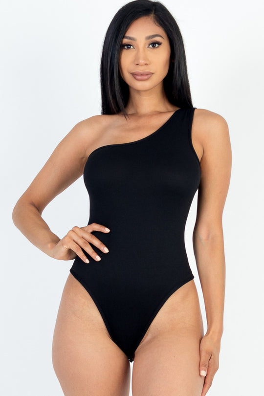 Complex One Shoulder Solid Casual Bodysuit