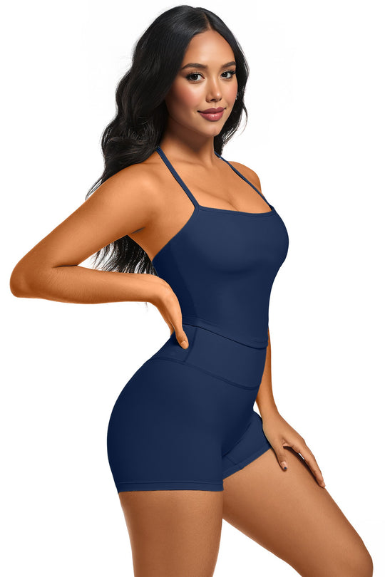 Cross Back Top With Bra And Shorts 2pc Set