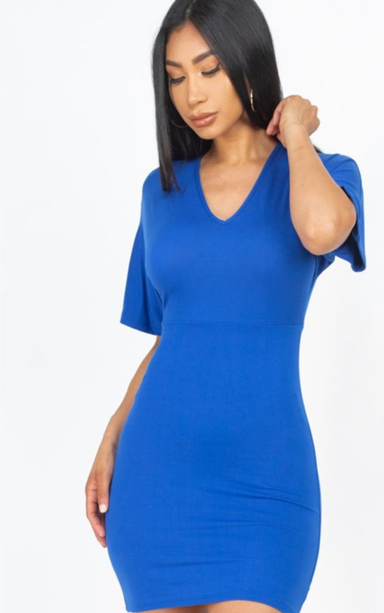 Dolman Sleeves Solid Mini Dress