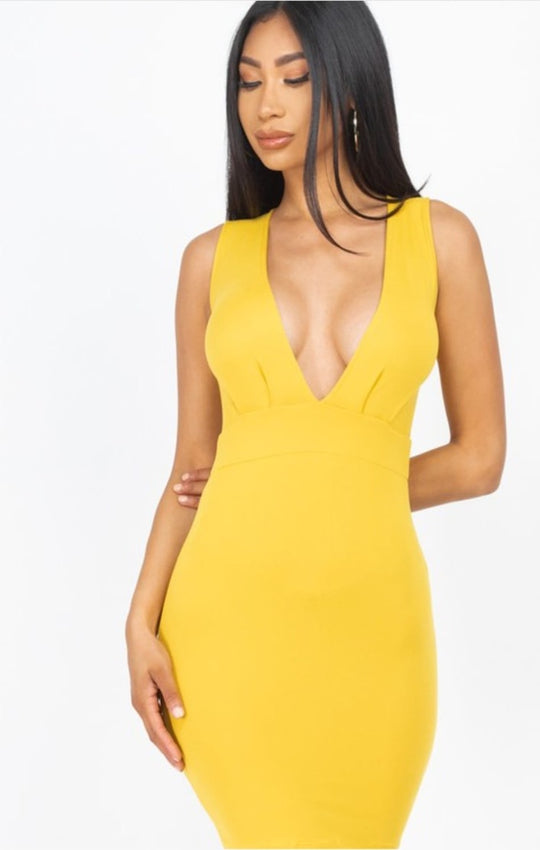 Deep V Neck Front Tuck Bodycon Dresses