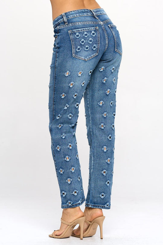 Bullet Hole Mid Rise Straight Jeans