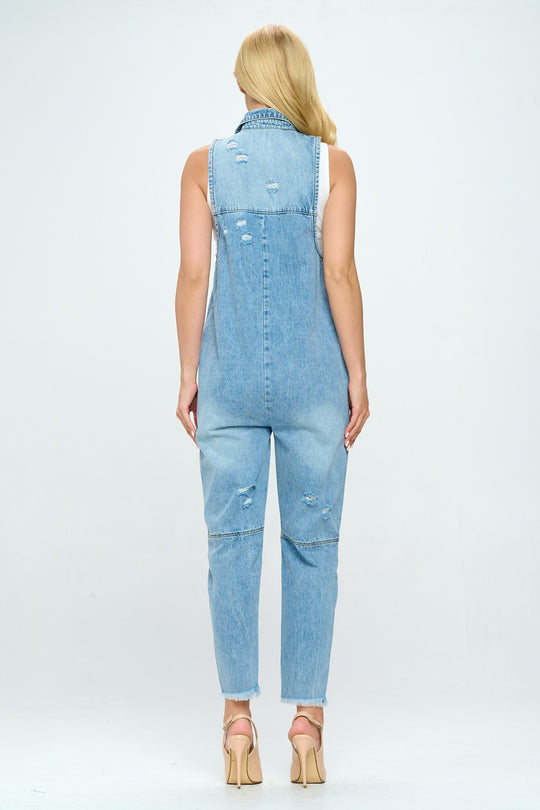 Denim Distressed Jumpsuits