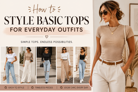 Chic casual outfits featuring Basic Tops styled for everyday wear, showcasing versatile combinations with jeans and skirts.