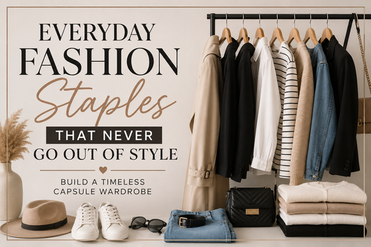 Everyday Fashion Staples That Never Go Out of Style featuring various timeless pieces essential for building a stylish capsule wardrobe.