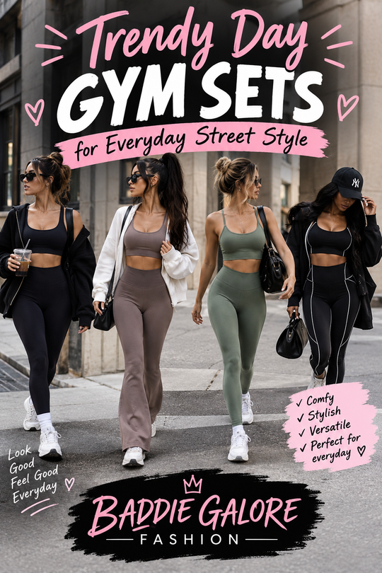 Stylish women showcasing trendy gym sets for everyday street style in different settings, highlighting comfort and fashion.
