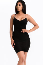 Spaghetti strap Ruched Bodycon Cami Dress