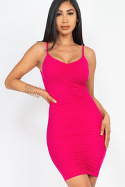 Spaghetti strap Ruched Bodycon Cami Dress