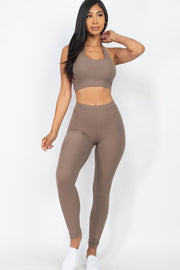 Ribbed Back Tied Halter Neck Top & Leggings Sets