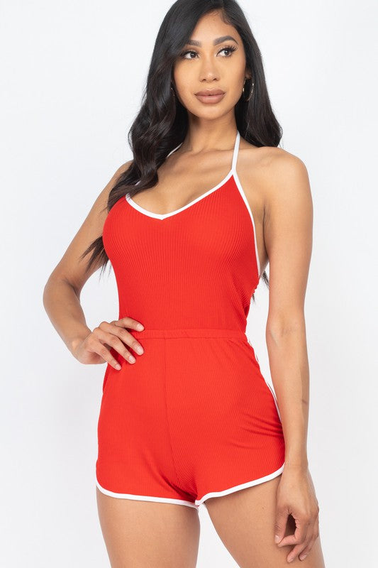 Halterneck Ribbed Knit Romper