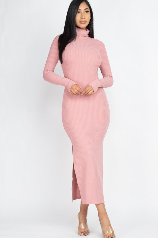 Turtle Neck Ribbed Maxi Dress