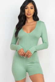 V-Neck Long Sleeve Bodycon Romper