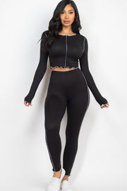 Set Lettuce Edge Long Sleeve Crop Top & Leggings