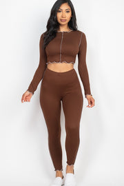 Set Lettuce Edge Long Sleeve Crop Top & Leggings