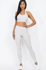Ribbed Back Tied Halter Neck Top & Leggings Sets