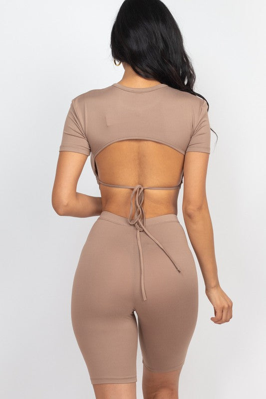Open Back Top and Biker Shorts Sets