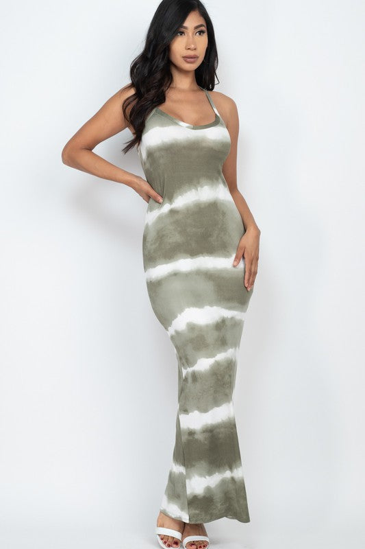 Women's Stripe Tie Dye Printed Maxi loose fit Dress