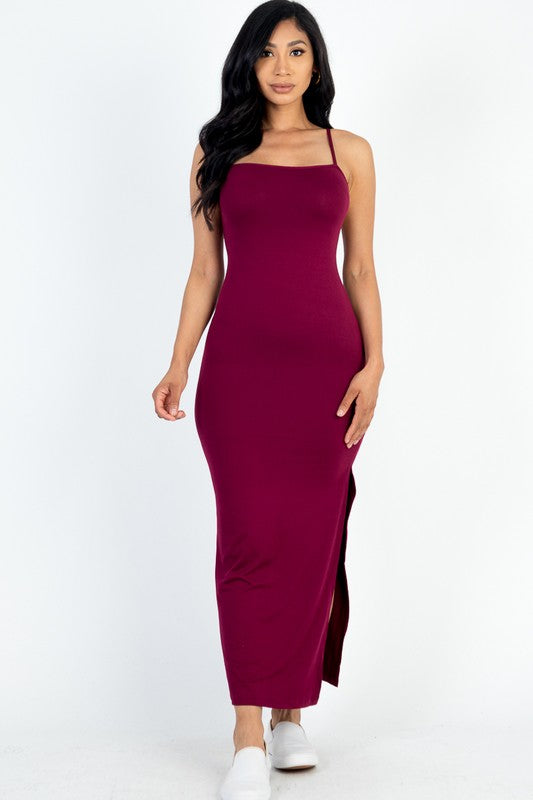 Women's Crisscross Back Split Thigh Maxi Dress
