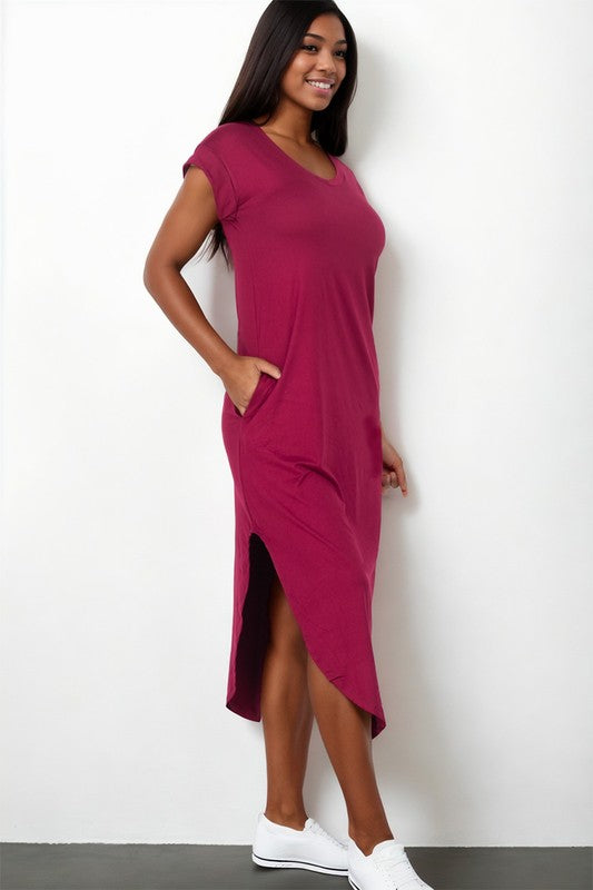 Cap Sleeve V Neck Maxi T Shirt Dress