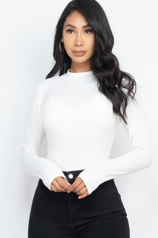 Ribbed Long Sleeve Mock Neck Bodysuit