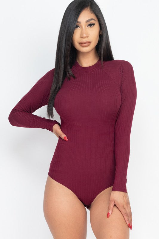 Ribbed Long Sleeve Mock Neck Bodysuit