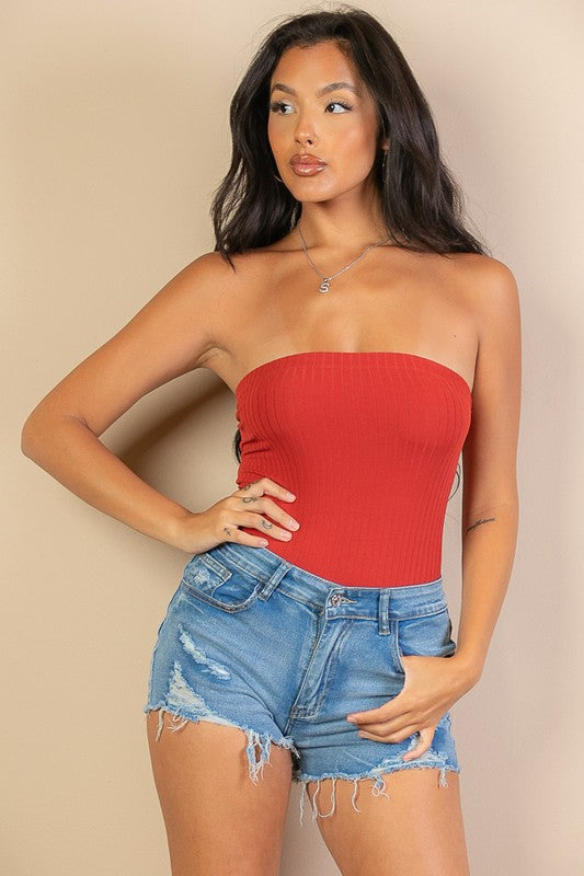 Women's Tube Top Ribbed Bodysuit
