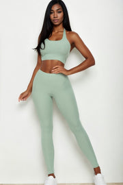 Ribbed Back Tied Halter Neck Top & Leggings Sets