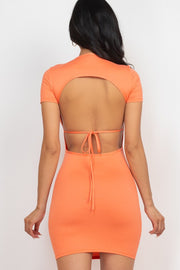 Round Neck Open Back Mini Bodycon Dress