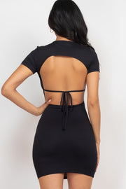 Round Neck Open Back Mini Bodycon Dress