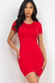 Round Neck Open Back Mini Bodycon Dress