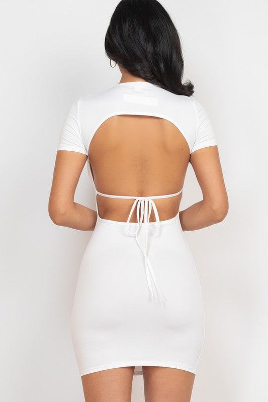 Round Neck Open Back Mini Bodycon Dress