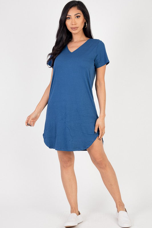 Short Sleeve Casual Solid Color Comfy Dress