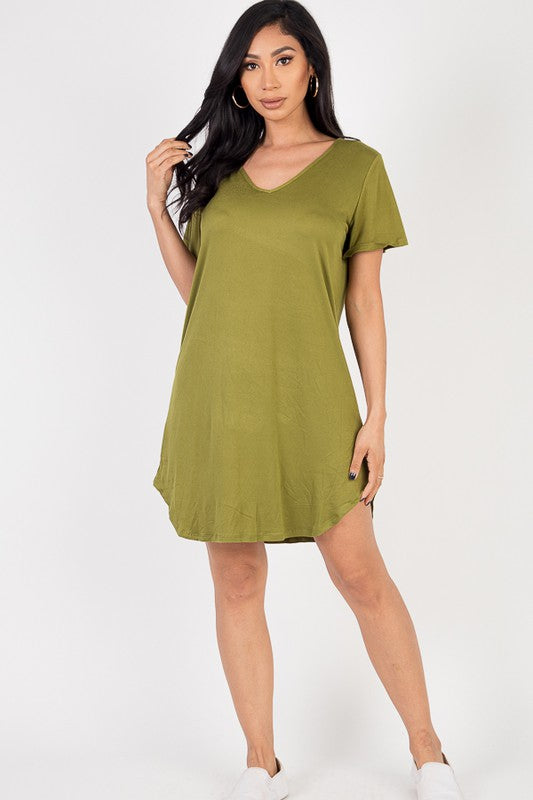 Short Sleeve Casual Solid Color Comfy Dress