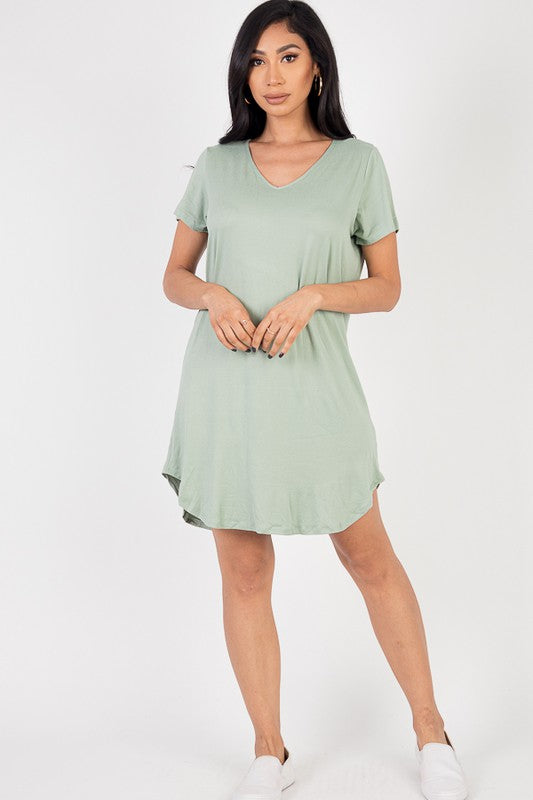 Short Sleeve Casual Solid Color Comfy Dress