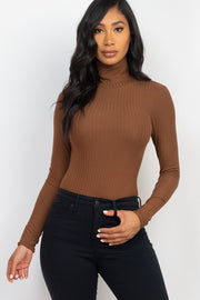 Solid Ribbed Turtle Neck Long Sleeve Bodysuit