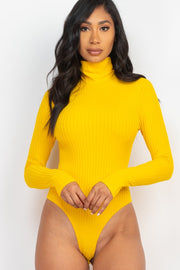 Solid Ribbed Turtle Neck Long Sleeve Bodysuit