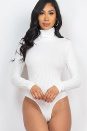 Solid Ribbed Turtle Neck Long Sleeve Bodysuit