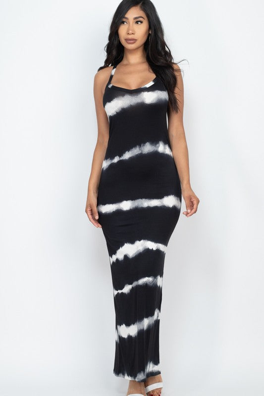 Women's Stripe Tie Dye Printed Maxi loose fit Dress