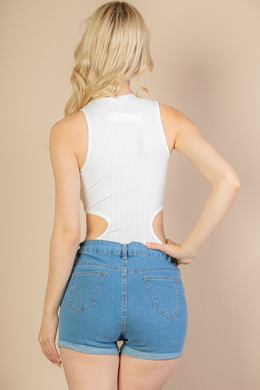Ribbed Sleeveless Cutout Bodysuit