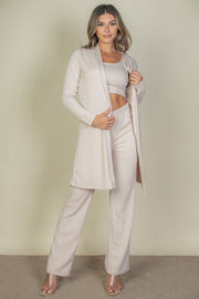 3 Piece Set Cardigan, Crop Tank Top and Pants Set