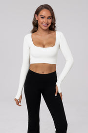 Long Sleeve Square Neck Ribbed Crop Top