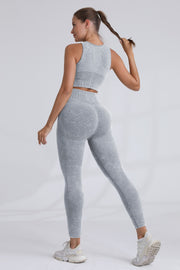 2pc Washed Sleeveless Top W/bra And Legging Set