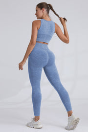 2pc Washed Sleeveless Top W/bra And Legging Set