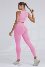 2pc Washed Sleeveless Top W/bra And Legging Set