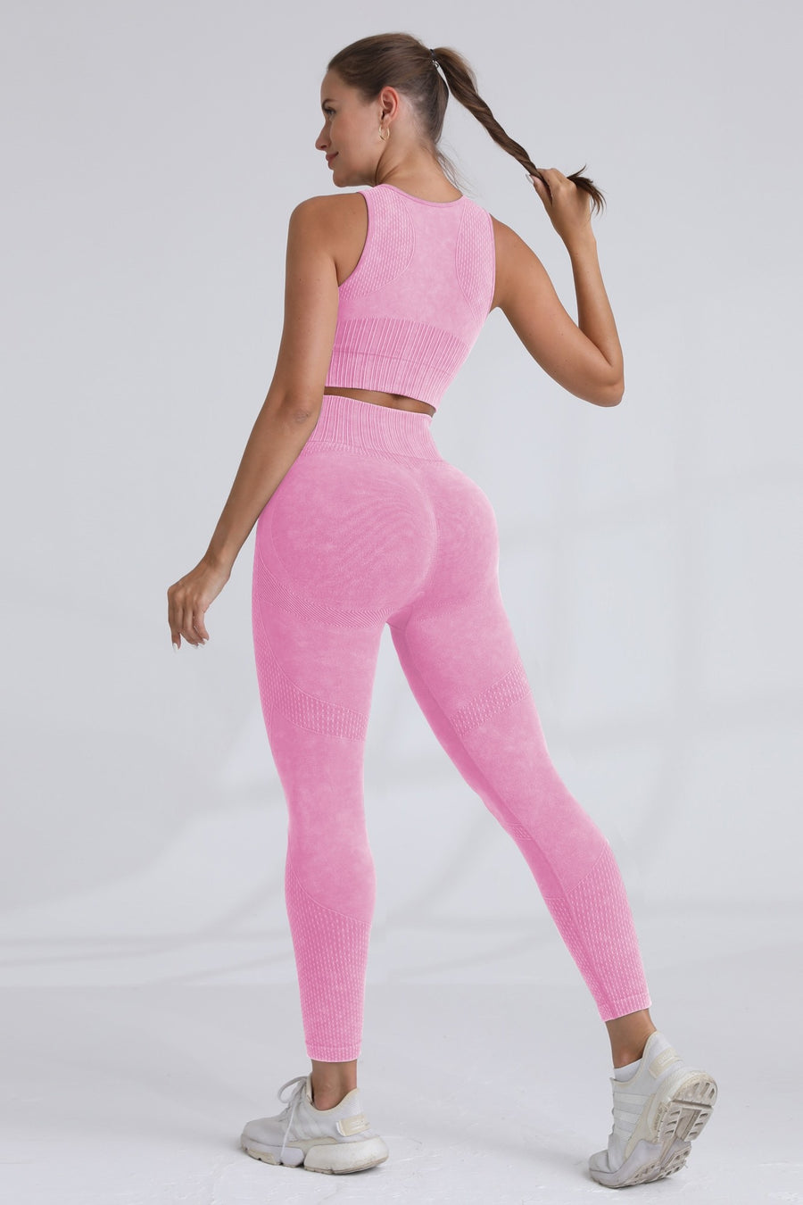 2pc Washed Sleeveless Top W/bra And Legging Set