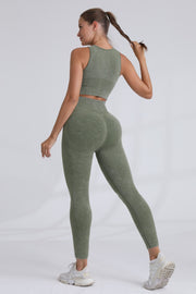 2pc Washed Sleeveless Top W/bra And Legging Set