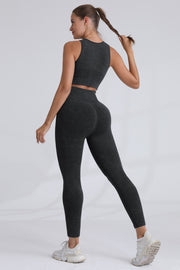 2pc Washed Sleeveless Top W/bra And Legging Set
