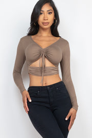 Drawstring Ruched Cutout Front Crop Top
